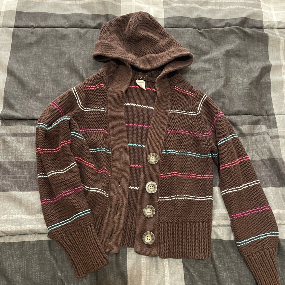 Old Navy Brown Knit Cardigan with Pink Accents